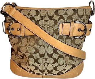 Coach Pre-owned Shoulder Bags, female, Brown, Size: ONE SIZE Pre-owned Signature Canvas Leather Shoulder Bag