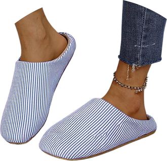 Generic Slippers Women Memory Foam Indoor,Slipper Winter Shoes Womens UK,Cozy Striped Slippers Indoor Outdoor Soft Comfortable Warm Slip On Fuzzy Home Shoes f