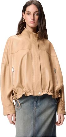 Pinko Bailee Blouson - Dames - Leren en Su&egrave;de Jassen - Beige - XS - Leer - Jassen