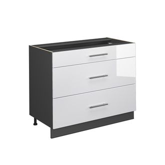 Vicco Mueble Bajo De Cocina Fame-line, Blanco Alto Brillo/antracita, 100 Cm Sin Encimera, Vicco