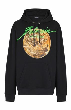 Balmain Printed Balmain Universe Logo And Planet Hoodie in Black at Nordstrom, Size X-Large