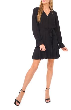 CeCe by Cynthia Steffe Long Sleeve Georgette Dress in Rich Black at Nordstrom, Size Xx-Large