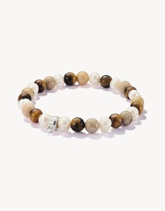 Thomas Sabo Bracciale argentato con perline color &eacute;cru, marrone, bianco-Argento