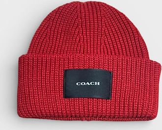 Coach Womens Coach Woven Patch Beanie Cherry Red - Size: ONE size