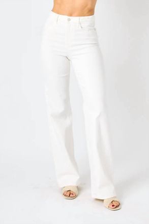 Judy Blue Womens High Waist Braided Waistband Detail Wide Leg In White