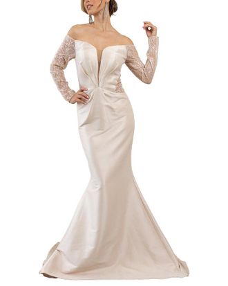 Terani Couture Illusion Lace Solid Dress