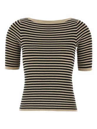 Max Mara striped ribbed T-shirt - women - Viscose/Polyester - M - Neutrals