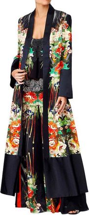 Camilla Embroidered Silk Jacquard Embellished Coat Size S