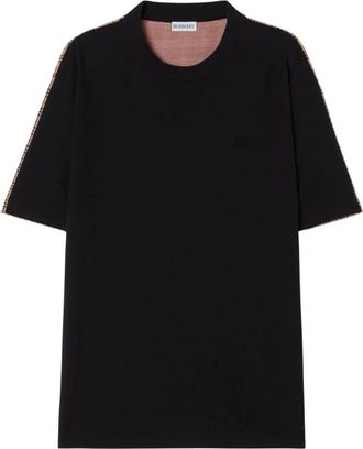 Burberry Katoenen T-shirt met Check Applicatie - Heren - T-shirts - Zwart - S - Katoen - Tops