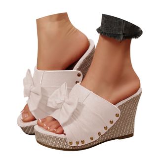 Generic Cork Slip-on Slides for Women 2026 Big Bow Comfortable Orthopedic Wedge Sandals Breathable Summer Platform Walking Sandals with Arch Support Open Toe 