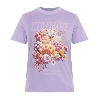 Versace Jeans Couture T-Shirts, female, Purple, Size: XS Printed Embellished Cotton-Jersey T-Shirt