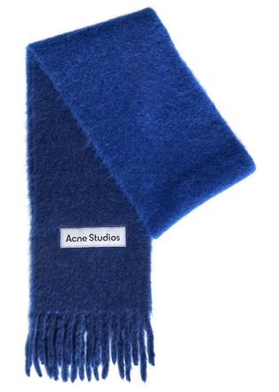 Acne Studios Logo-appliqu&eacute;d Fringed Alpaca-blend Scarf - Blue - One Size