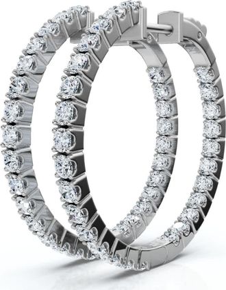 Pompeii3 1 1/2 ct Diamond Inside Outside Hoops Vault Lock 1 Tall 14k White Gold