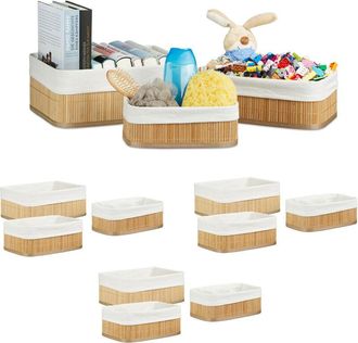 Relaxdays Relaxdays - 4 Sets, 12 Bamboo Storage Baskets, Bins in Various Sizes and Shapes, Closets and Shelves, 12.5x32x22 cm, Brown