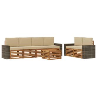 vidaXL Conjunto De Sof&aacute;s De Exterior Con Coj&iacute;n 7 Pcs Natural Y Beige Vidaxl