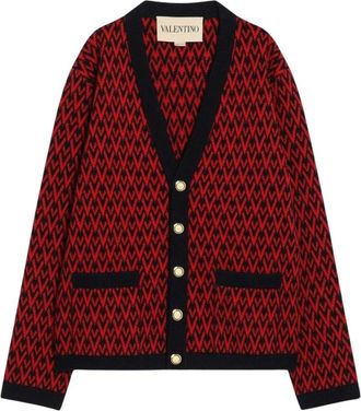 Valentino Truien & Vesten, Heren, Rood, M, V Logo Jacquard Cardigan