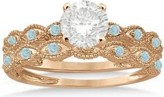 Allurez Antique Aquamarine Bridal Set Marquise Shape 18K Rose Gold 0.36ct