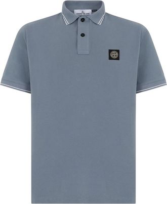 Stone Island Tops, Heren, Blauw, S, Katoen, Logo Poloshirt