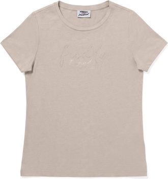 Freddy T-shirt donna girocollo con grafica dorata e fondo stondato