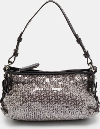 DKNY Dkny Monogram Plum Fabric Patent Leather And Sequins Shoulder Bag