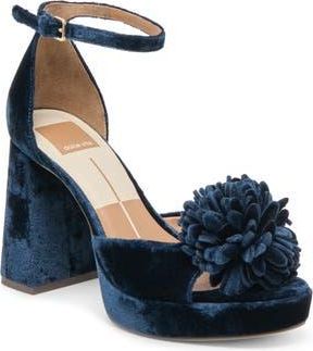 Dolce Vita Perel Platform Ankle Strap Sandal in Dark Navy Velvet at Nordstrom Rack, Size 8.5