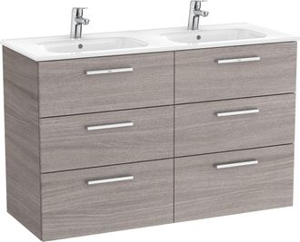 Roca Unik Family - Mueble Base 6 Cajones + Lavabo Doble - Roca Color: Roble City Texturizado