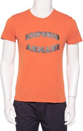 Emporio Armani Orange Logo Embroidered Cotton Crewneck T-Shirt