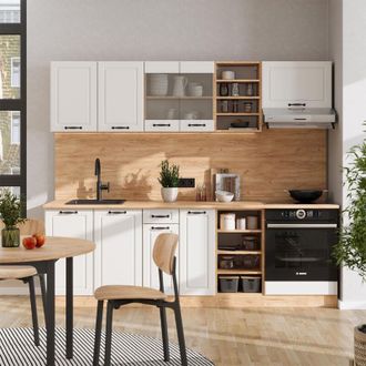 Vicco Mueble De Cocina R-line, Casa De Campo Blanca/roble Dorado, 240 Cm, Et Antracita