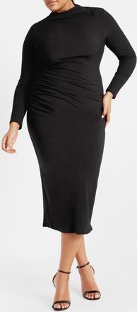 City Chic Kora Long Sleeve Dress in Black at Nordstrom, Size Xxl