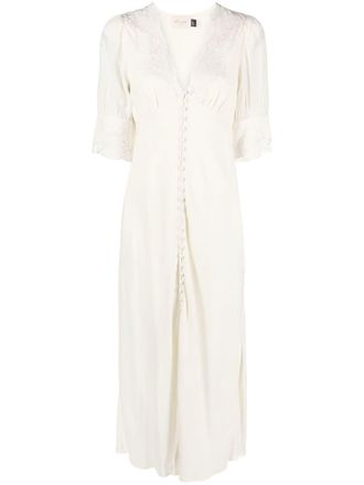 Rixo Simone lace-trim midi dress - Neutrals