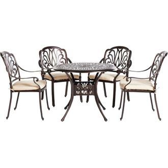Beliani Set da Giardino Stile Vintage Alluminio Marrone Scuro Tavolo Rotondo e 4 Sedie Ancona