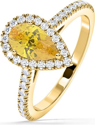 The Diamond Store Diana Yellow Lab Diamond Pear Halo Ring 1.60ct in 18K Yellow Gold - Elara Collection