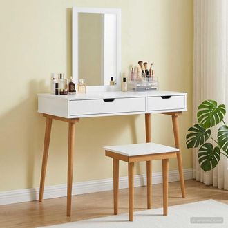 vidaXL Vidaxl Set Tavolo Da Trucco Fauske 3 Pz Bianco 100 X 50 X 143 Cm