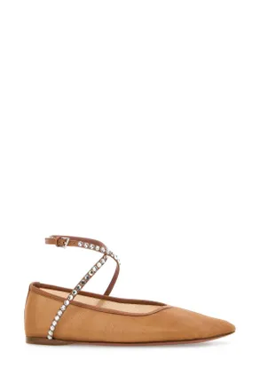 Amina Muaddi Womens Orange Mesh Ane Ballerinas Meshbeigewhitecrystals Ballerine Flat Shoes