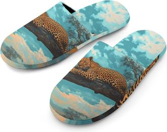Generic Leopard Lounging On Branch Acacia Tree Mens House Slippers Slip Indoor Slipper On Shoes Warm Outdoor