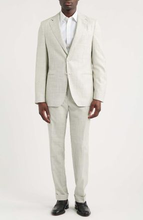BOSS Huge Slim Fit Tan & Grey Microcheck Virgin Wool Suit in Open Grey at Nordstrom, Size 40 Regular