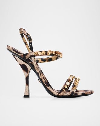 Dolce & Gabbana 105mm Leo Embellished Double-Strap Satin Sandals