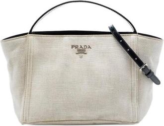 Prada Pre-owned Canvas Satchel - Dames - Vintage Handtas - Beige - ONE Size - Leer - Vintage