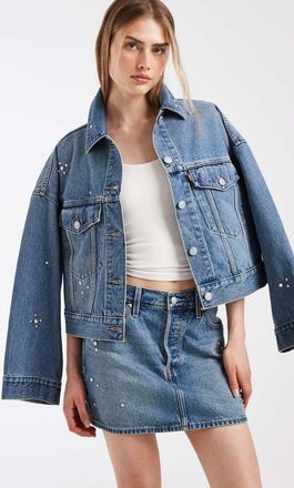 Levi's Minigonna in denim azzurra decorata in coordinato-Blu