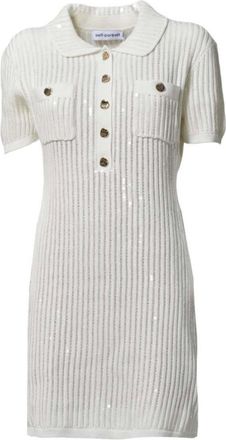 Self Portrait Ribbed Knit Mini Dress With Button-Down Front And Metallic Details