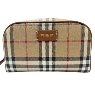 Burberry Pre-owned Archive Check Leren Pouch - Dames - Pre-owned - Beige - Maat: ONE Size Leer