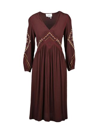 BA&SH Empire-Cut Midi Dress With Geometric Embroidery