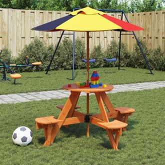 vidaXL Mesa De Picnic Para 4 Ni&ntilde;os Agujero Para Sombrilla Madera Abeto Vidaxl