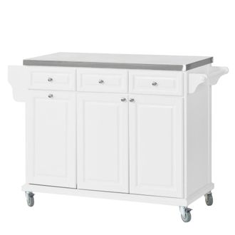 SoBuy Carrito de cocina con 3 cajones y 3 puertas metal blanco