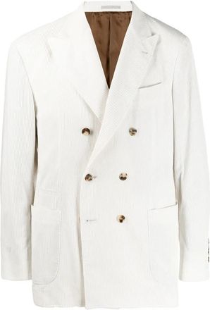 Brunello Cucinelli White Double-Breasted Corduroy Blazer, Brand Size 50 (US Size 40)