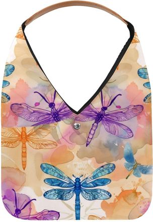Generic Watercolor Dragonflies Pattern Reusable Lightweight Grocery Bags - Foldable Into Compact Pouch, Washable & Sturdy, Multipurpose for Shopping and Trave