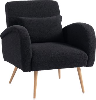 HOMCOM Teddy Fleece Upholstered Accent Chair with Metal Legs - Black | TJ Hughes