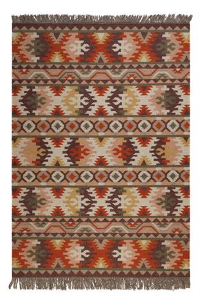 Green Looop Alfombra kilim de lana pura tejida a mano &eacute;tnica con flecos 300x400