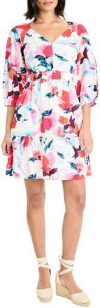 Maggy London Three Quarter Sleeve Printed Minidress in Soft White/Pink at Nordstrom Rack, Size X-Small