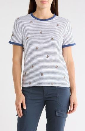 Lucky Brand Dog Embroidered Cotton T-Shirt in Navy Stripe at Nordstrom Rack, Size X-Small